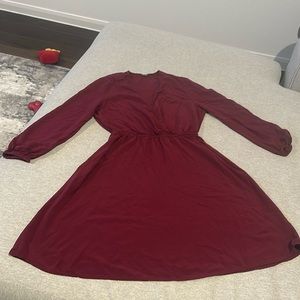 Old Navy Burgundy V Neck Long Sleeve A-Line Dress Size XS